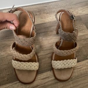 Frye leather heels, worn once, size 5.5-6